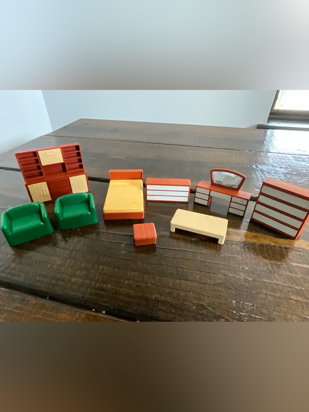 Vintage Assorted Lot of 9 Arco Plastic Doll House Furniture Dressers Table Bed